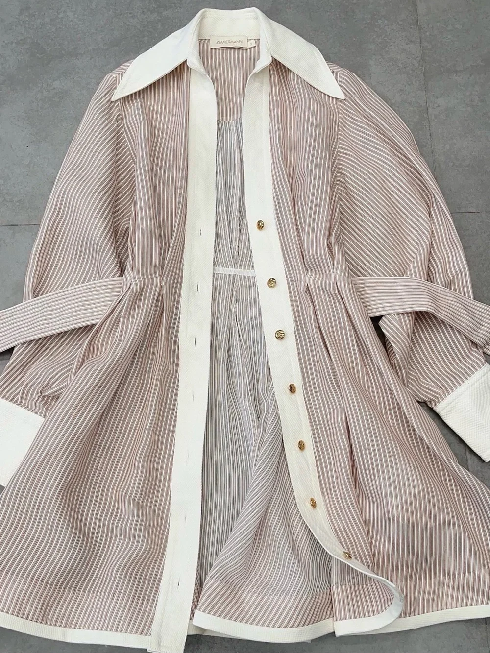 NWOT Zimmermann Striped Cream and Blush Belted Shirt Dress, Size AU 2 = M - Picture 10 of 13